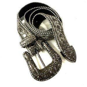 NWT BKE Glitz Rhinestone Leather Belt Medium Silver/Black Bling
